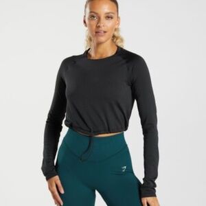 Gymshark Sweat Seamless Long Sleeve Crop Top - Black - Extra Small